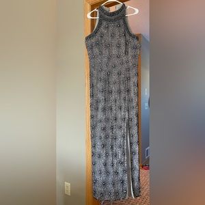 Grey and black beaded full length formal dress